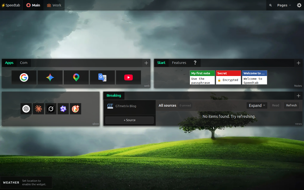 Speedtab start page