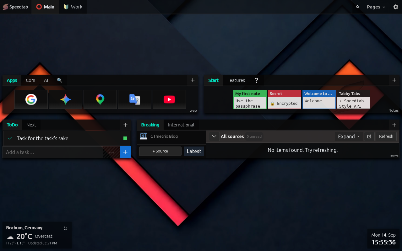 Speedtab start page