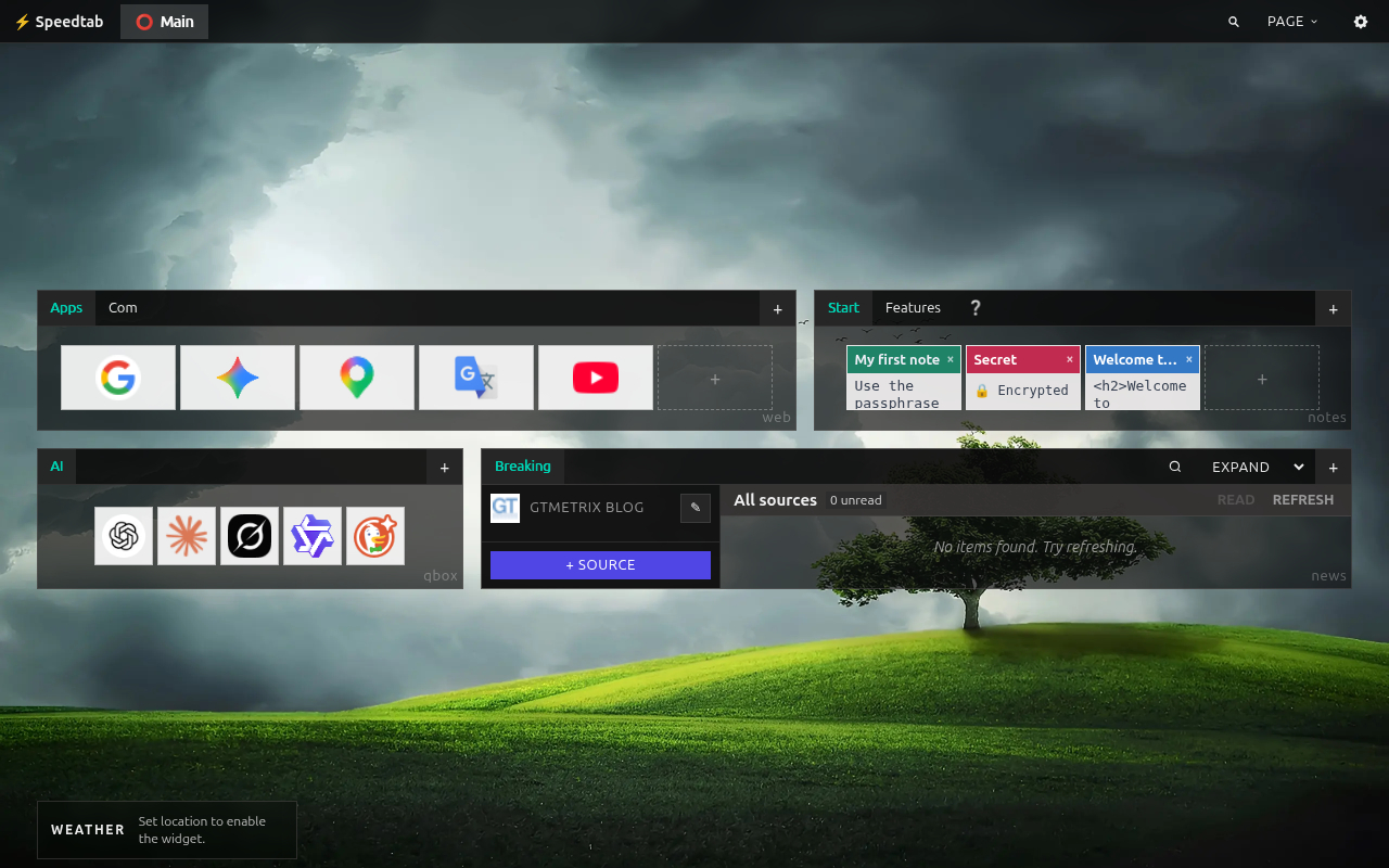 Speedtab start page